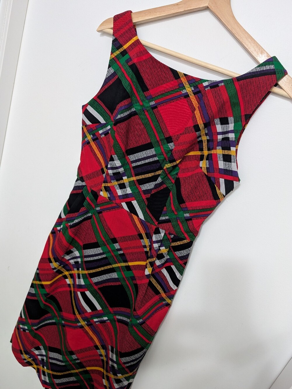 Trashy Diva Small Sheath Dress Preppy Wiggle Multi Color Red Tartan Mad Plaid